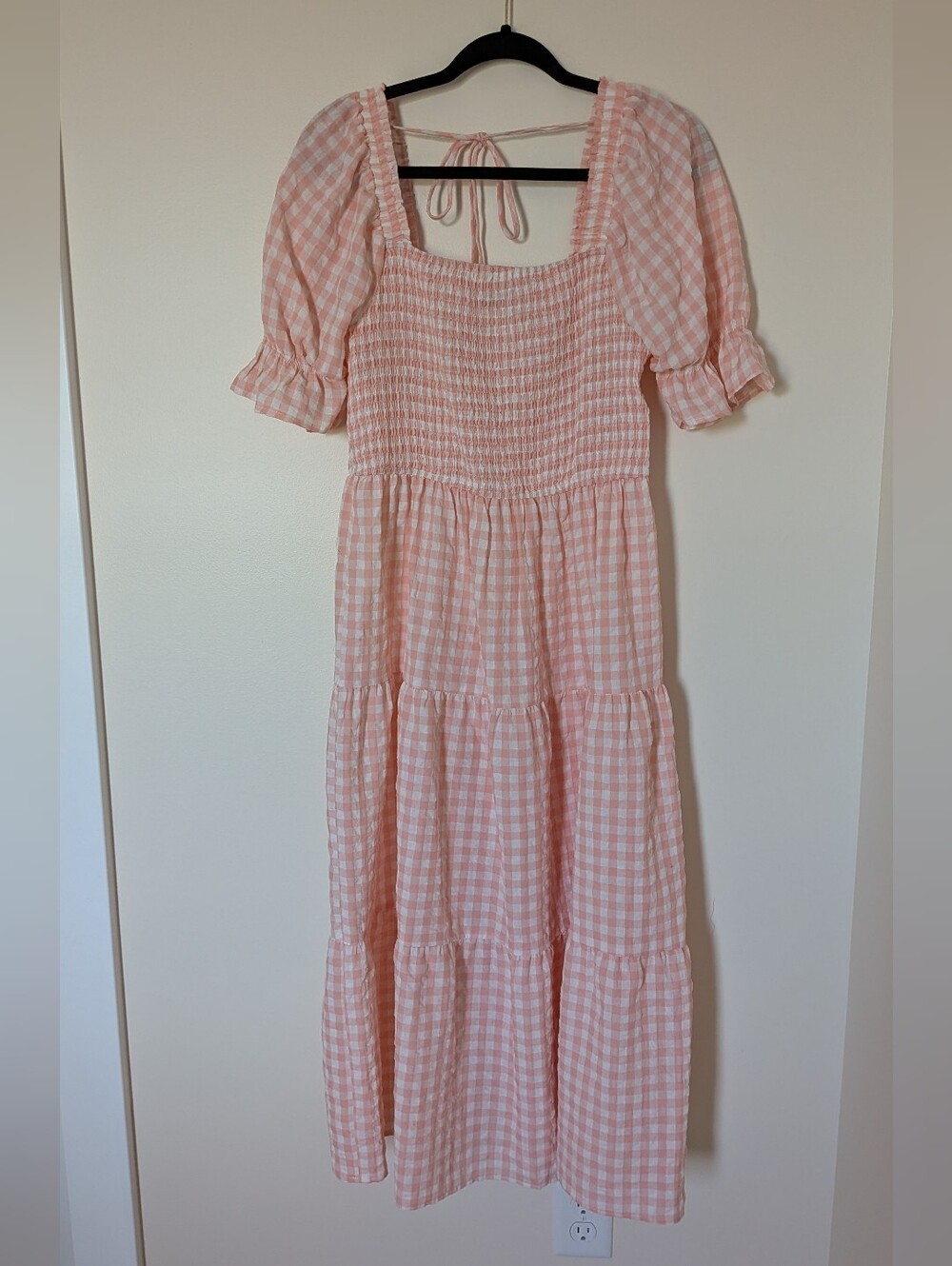 Pink Gingham Smocked Maxi Dress